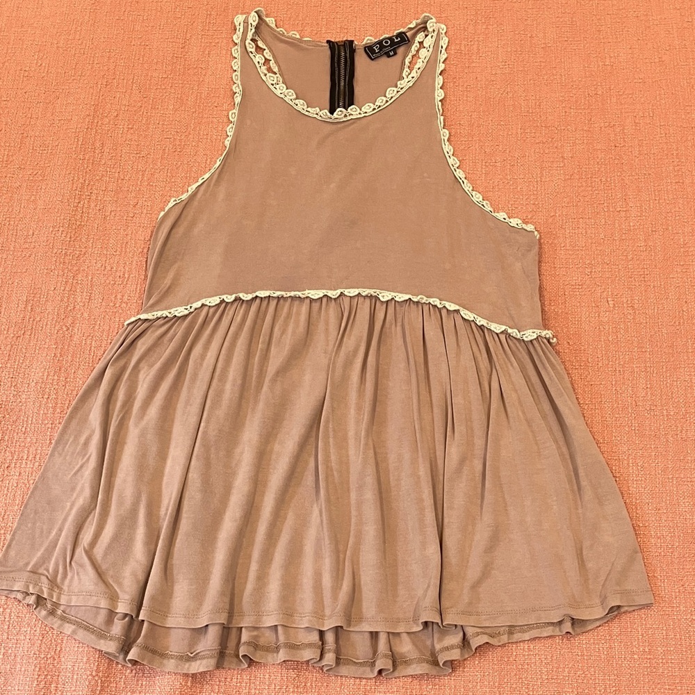POL med wm’s beige Sleeveless cami Tank Top with crochet trim